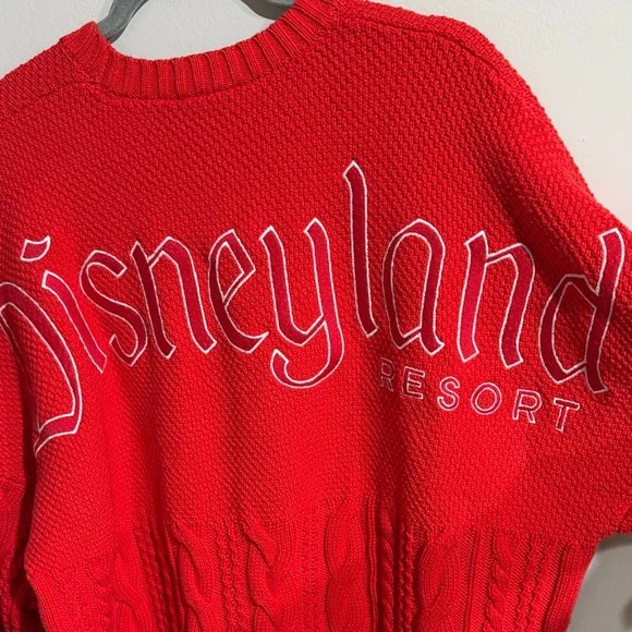 Disneyland Resort Large Spirit Red Cable Knit Jersey Crewneck Pullover Sweater - Picture 6 of 16